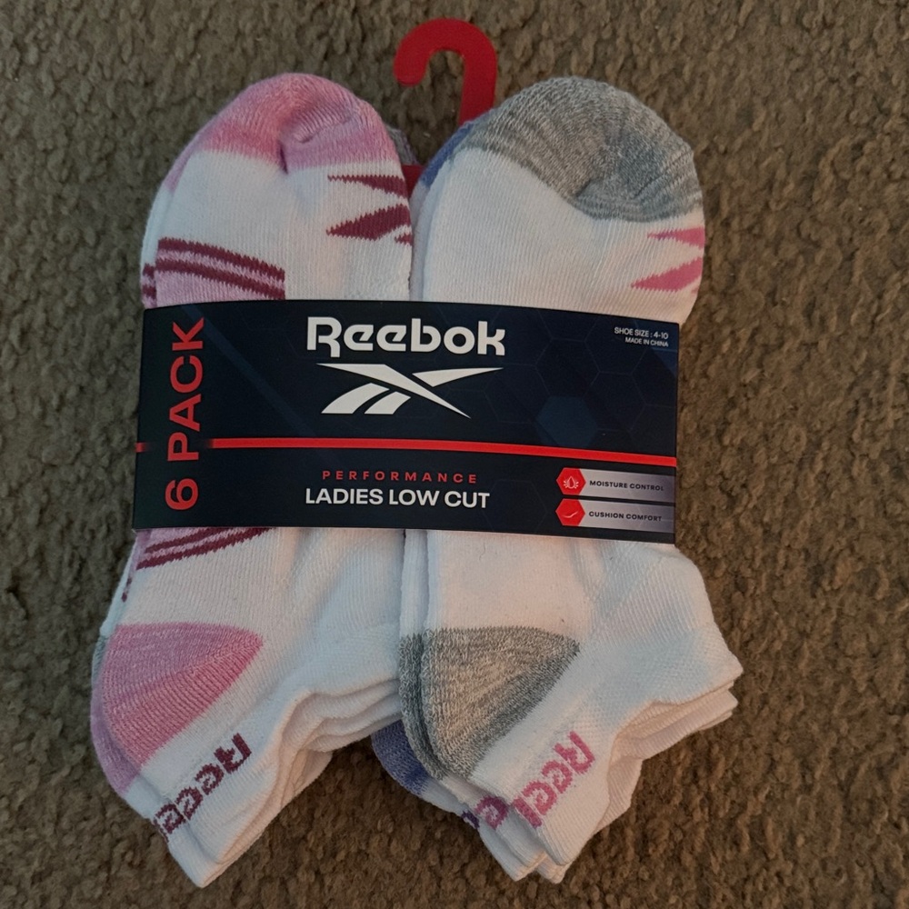 Reebok Ladies Low Cut Socks - 6 Pack, White, Pink, and Gray